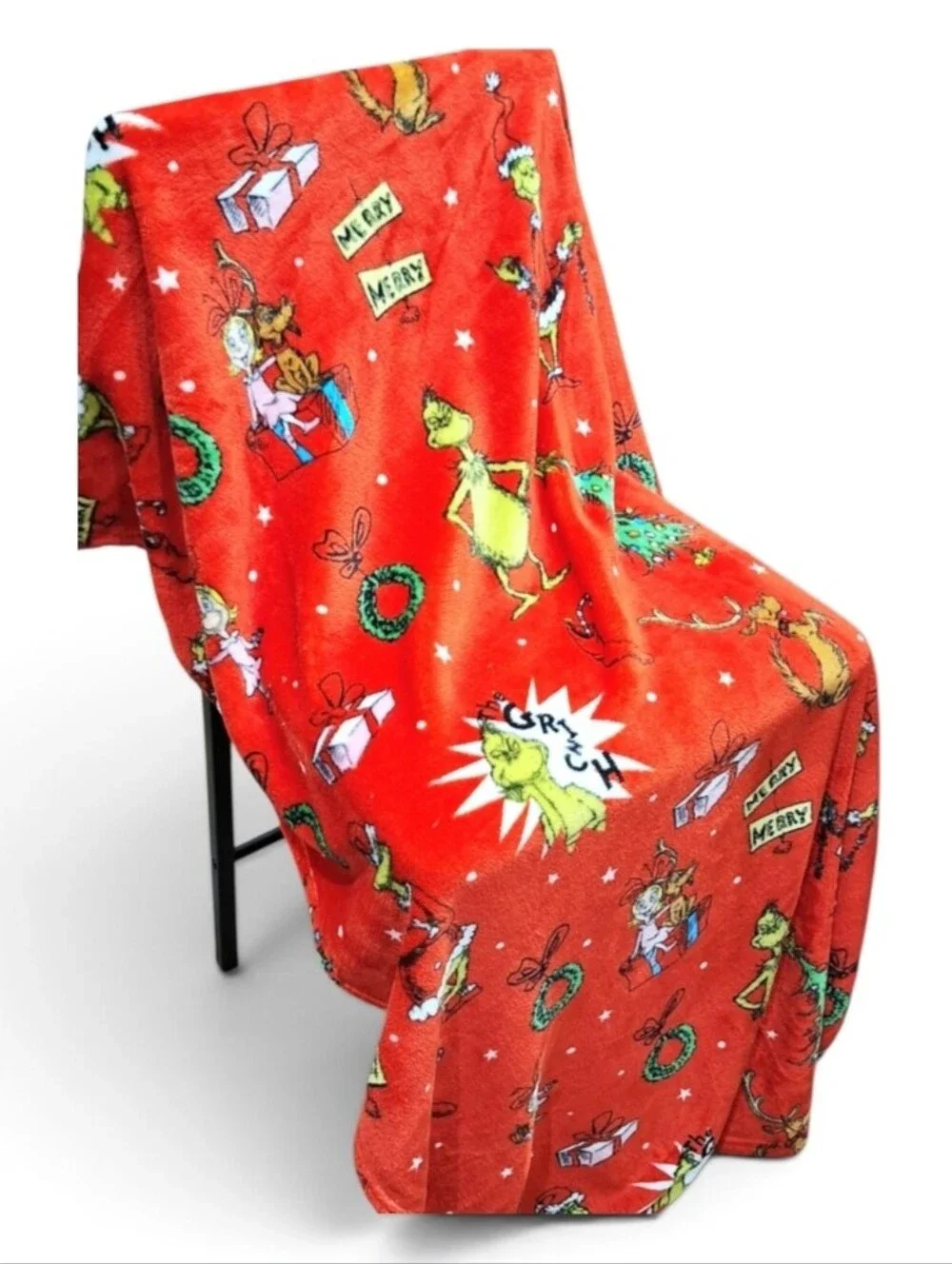 Grinch Christmas Red Fleece Plush Blanket Throw